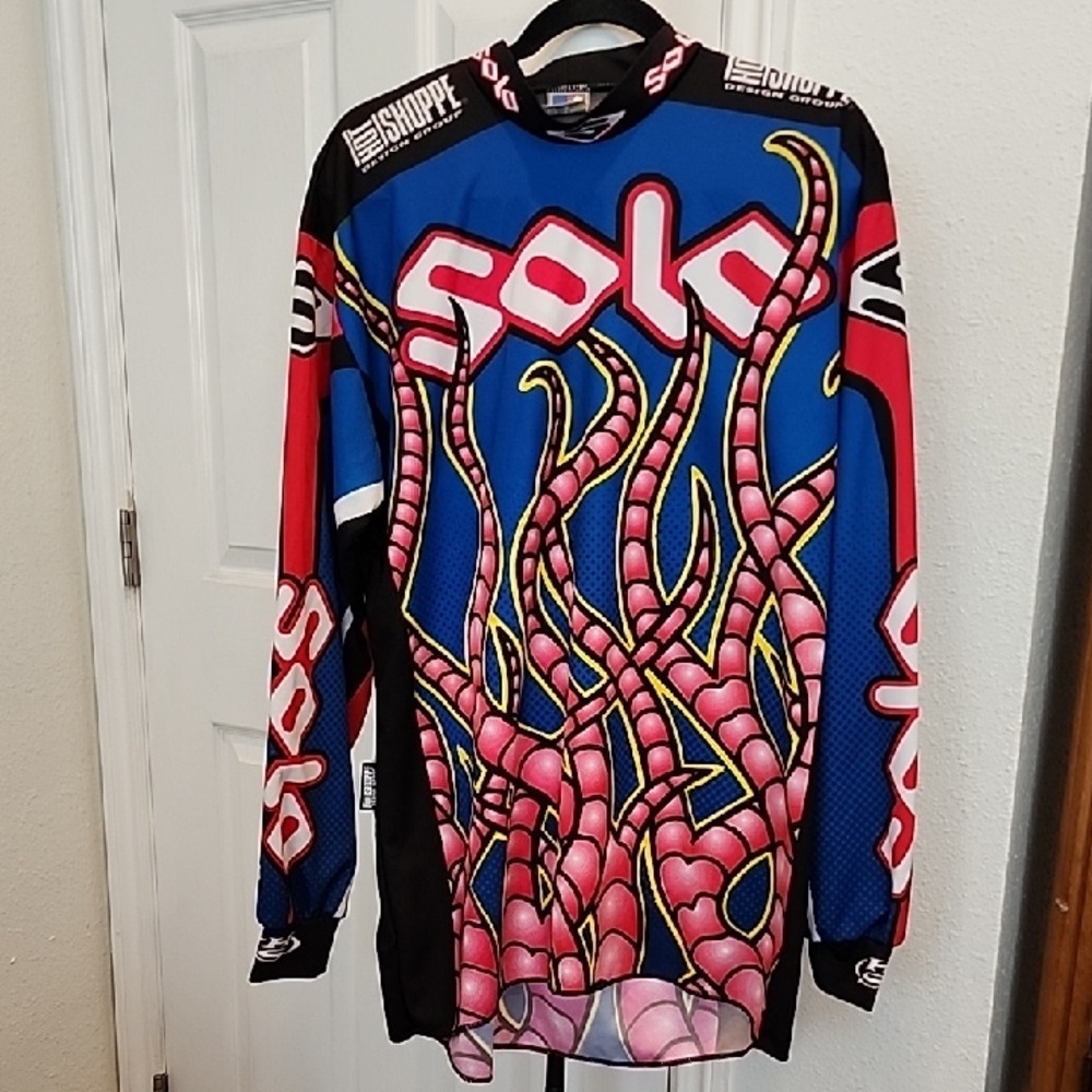 Solo Graphic Racing Jersey - Blue, Pink & Red XL